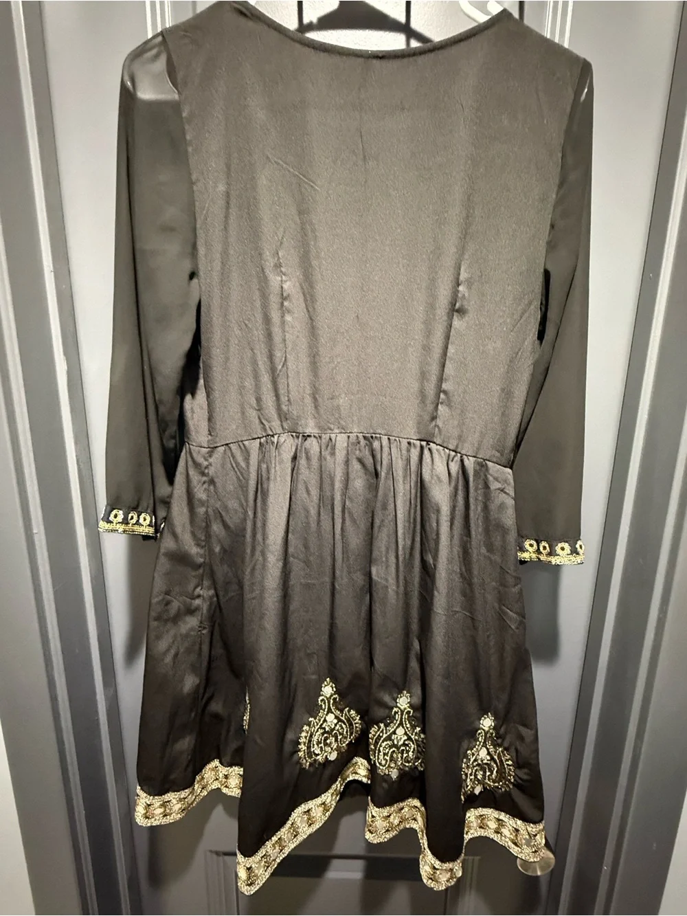 Free People Black Mini Dress with Gold Embroidery